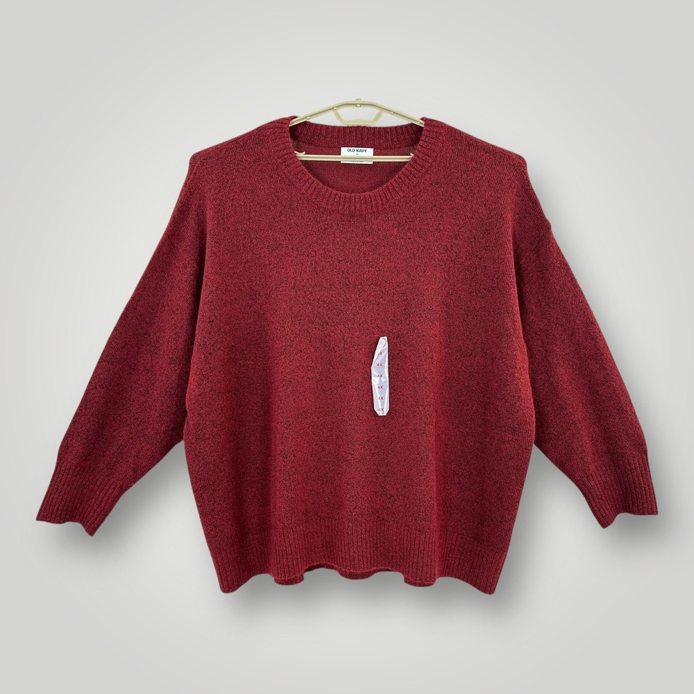 NEW Old Navy Sweater Womens Size 4X Red Knit Crew Neck Pullover Soft Plus Cozy